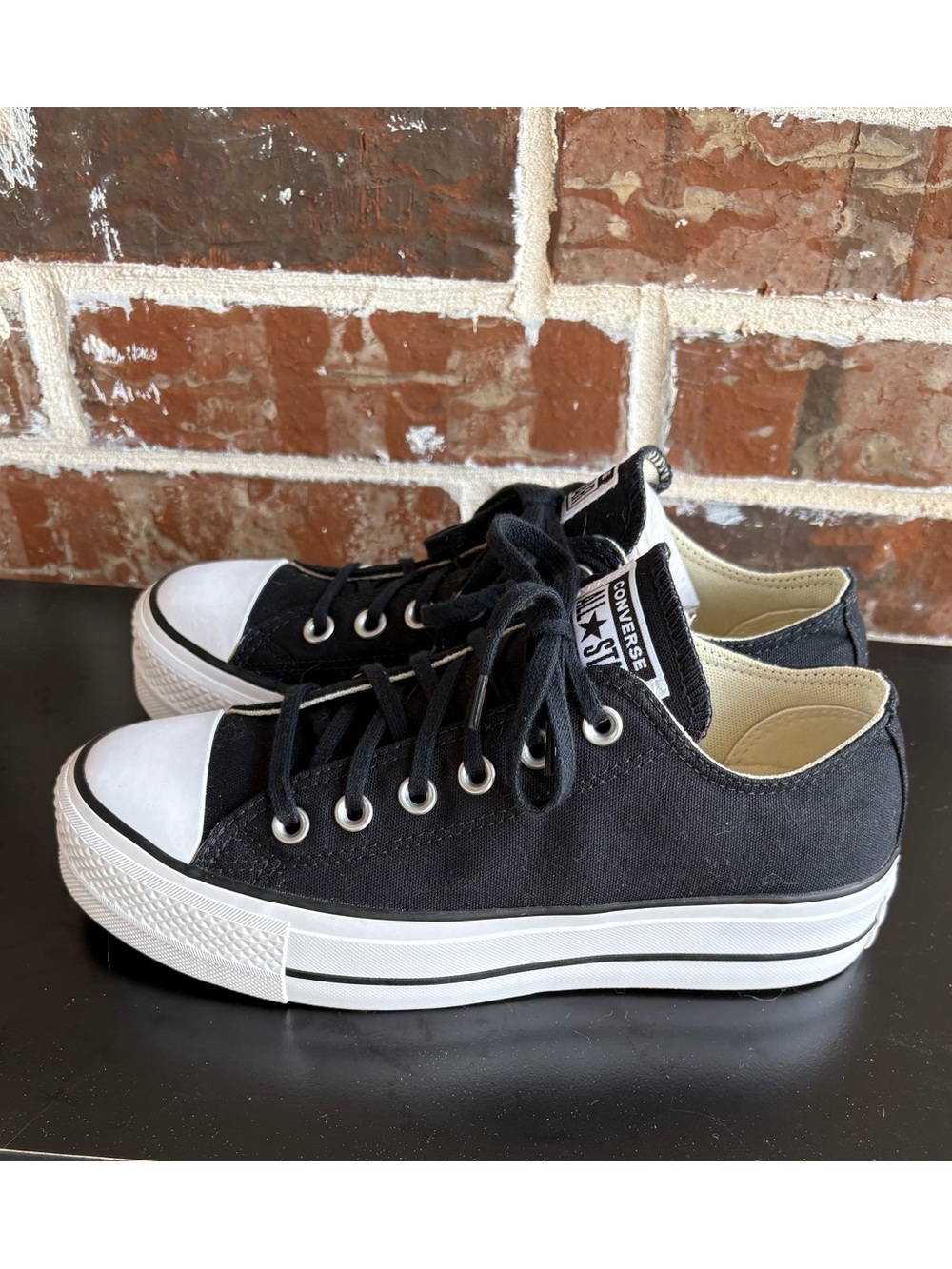 Converse Chuck Taylor All Star Low-Top Black Platform Sneakers Size 7.5 - Picture 3 of 13
